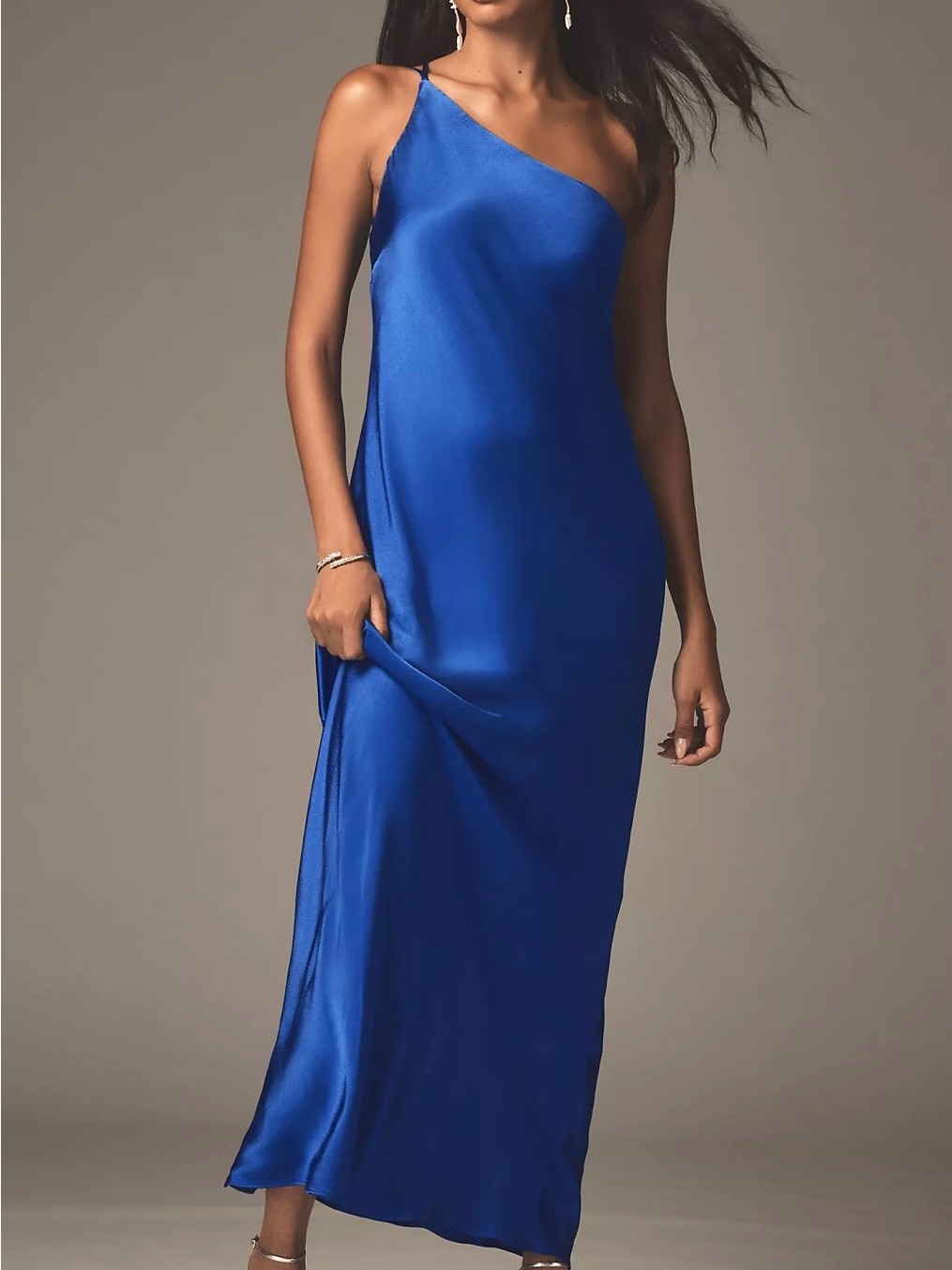 Shona Joy Cobalt Blue One-Shoulder Satin Maxi Dress